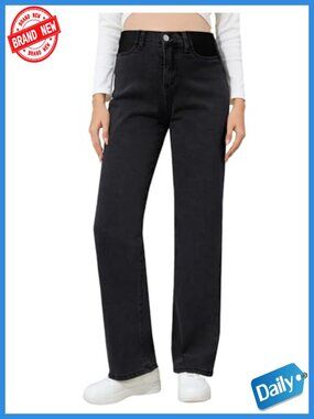 Wide Leg Maternity Jeans with Side Panels, Stretch Denim, High Rise